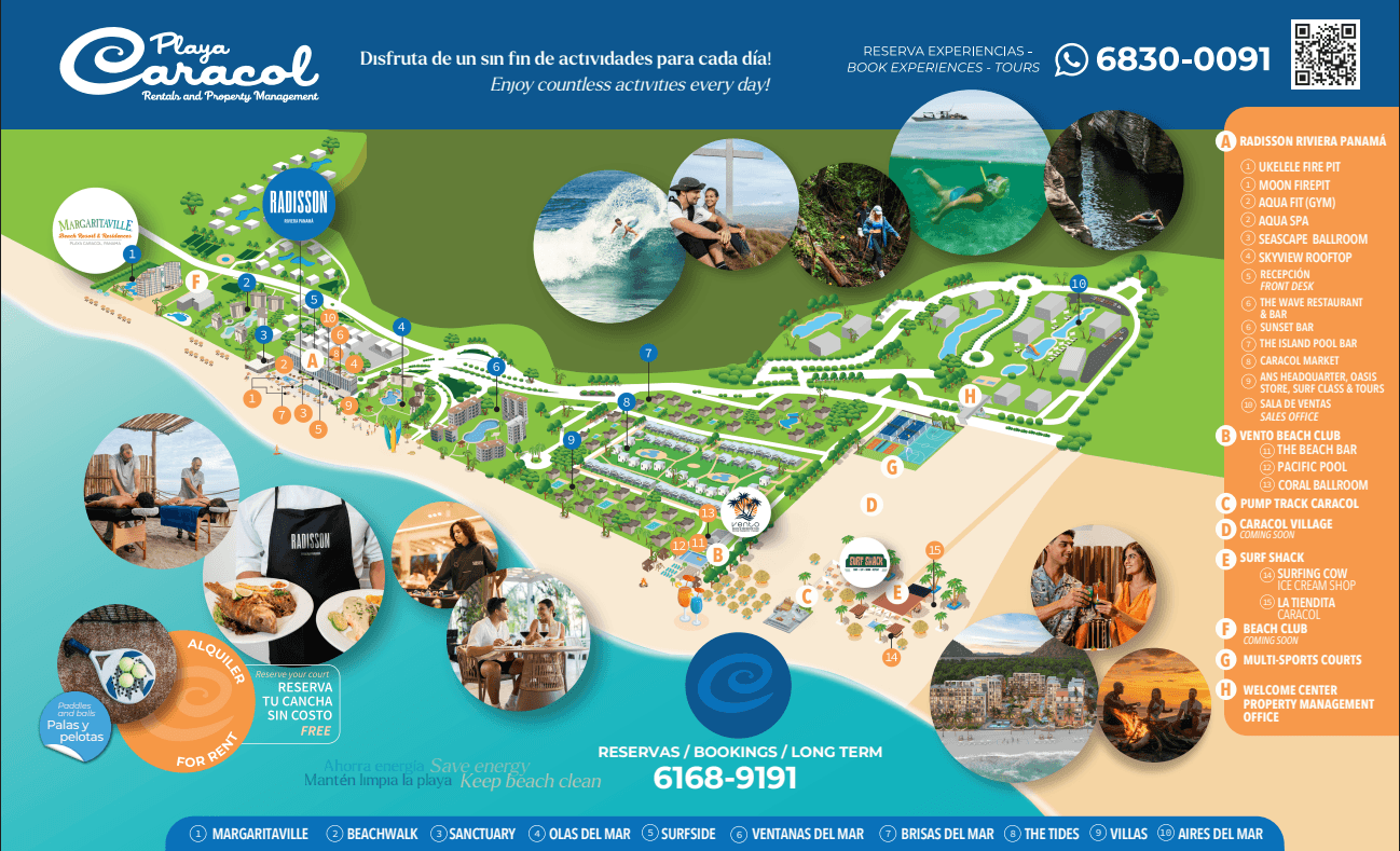 Mapa del complejo Playa Caracol con todas sus ubicaciones