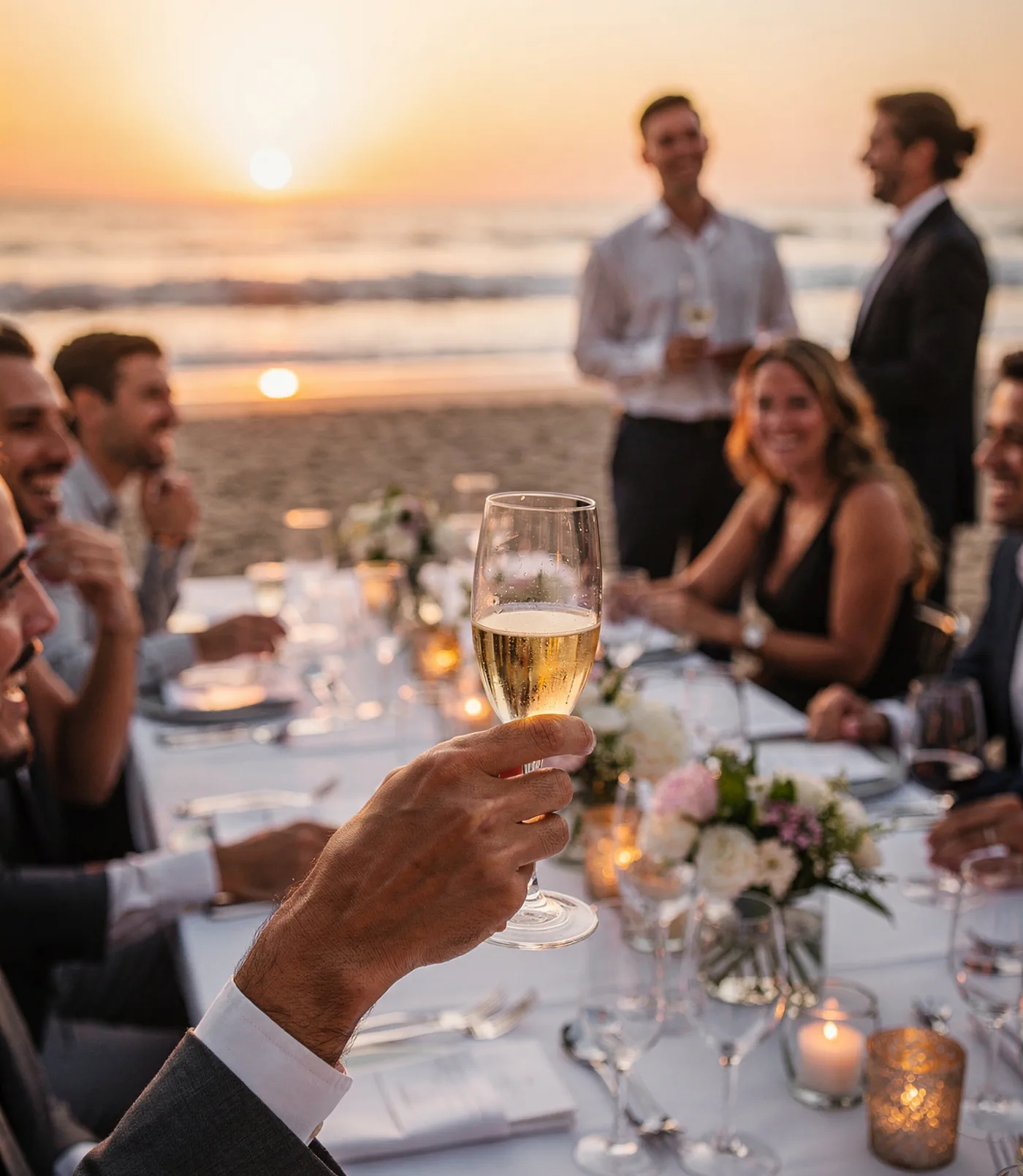 Celebración al atardecer frente al mar en Playa Caracol